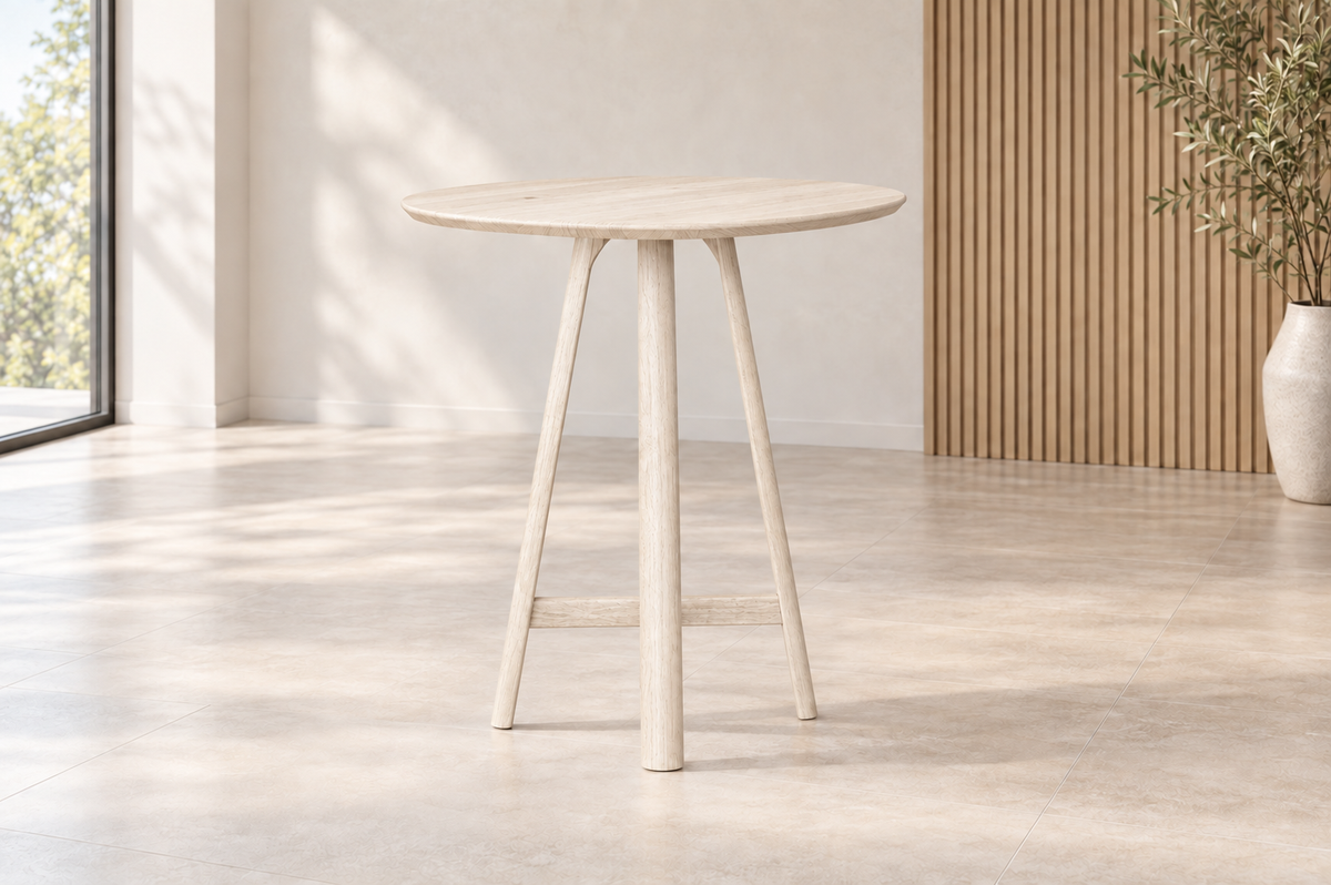 Stone 'Perch' Counter Table in Oak (Rustic Whitewash) (Small)