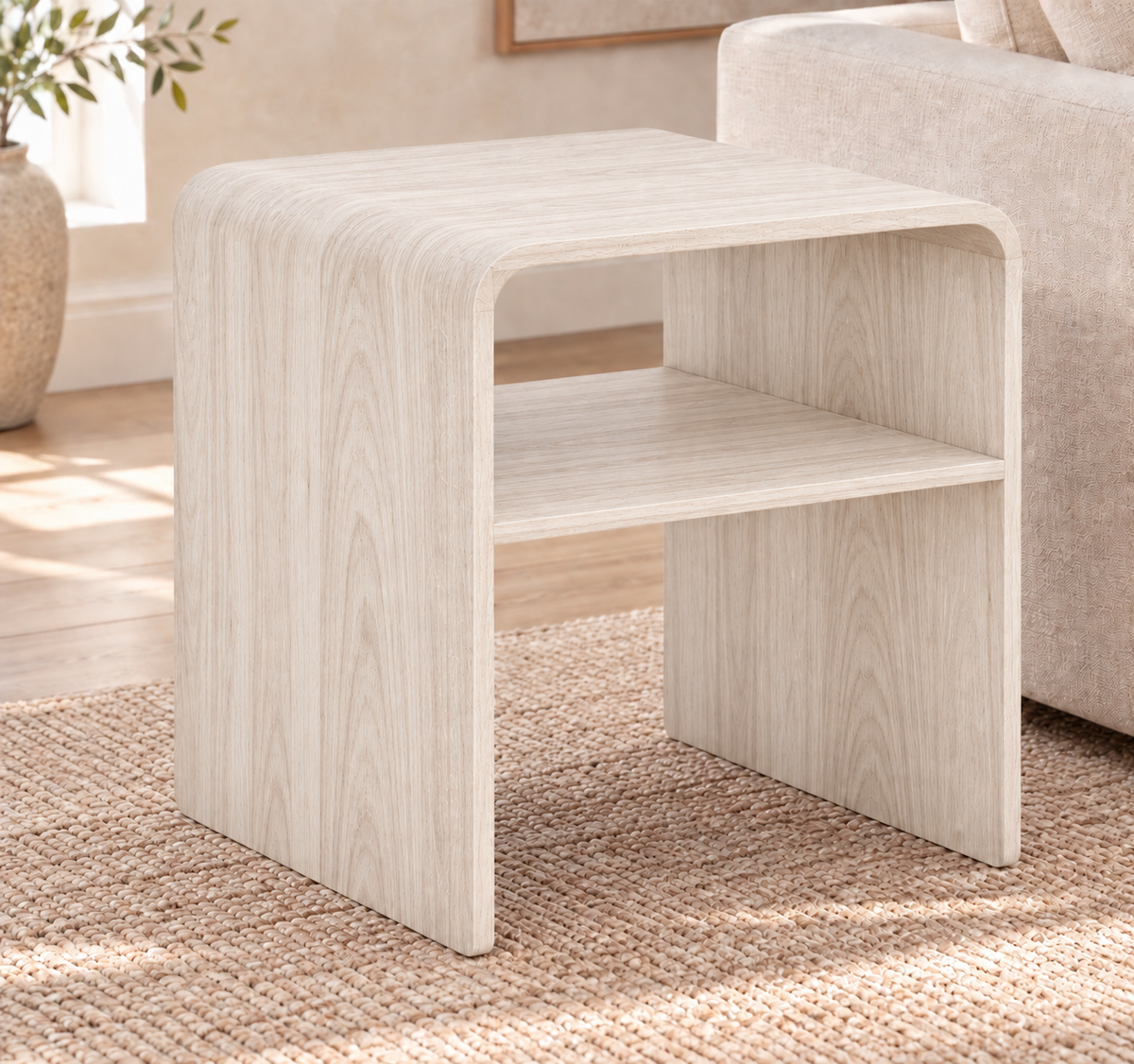 Hollow Nightstand in Oak (Rustic Whitewash) (Small)