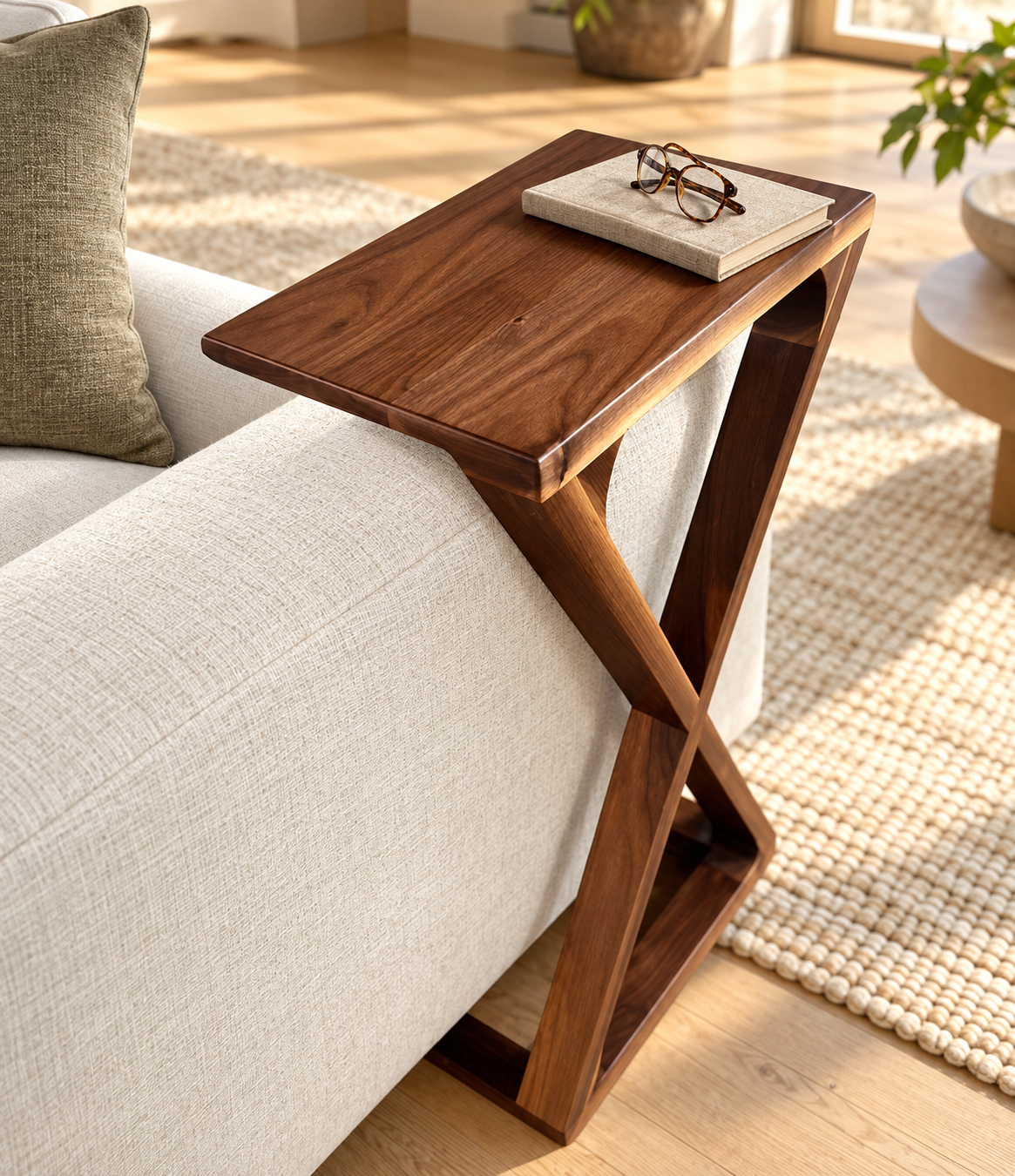 Timber 'Torch' Side Table in Walnut, top view