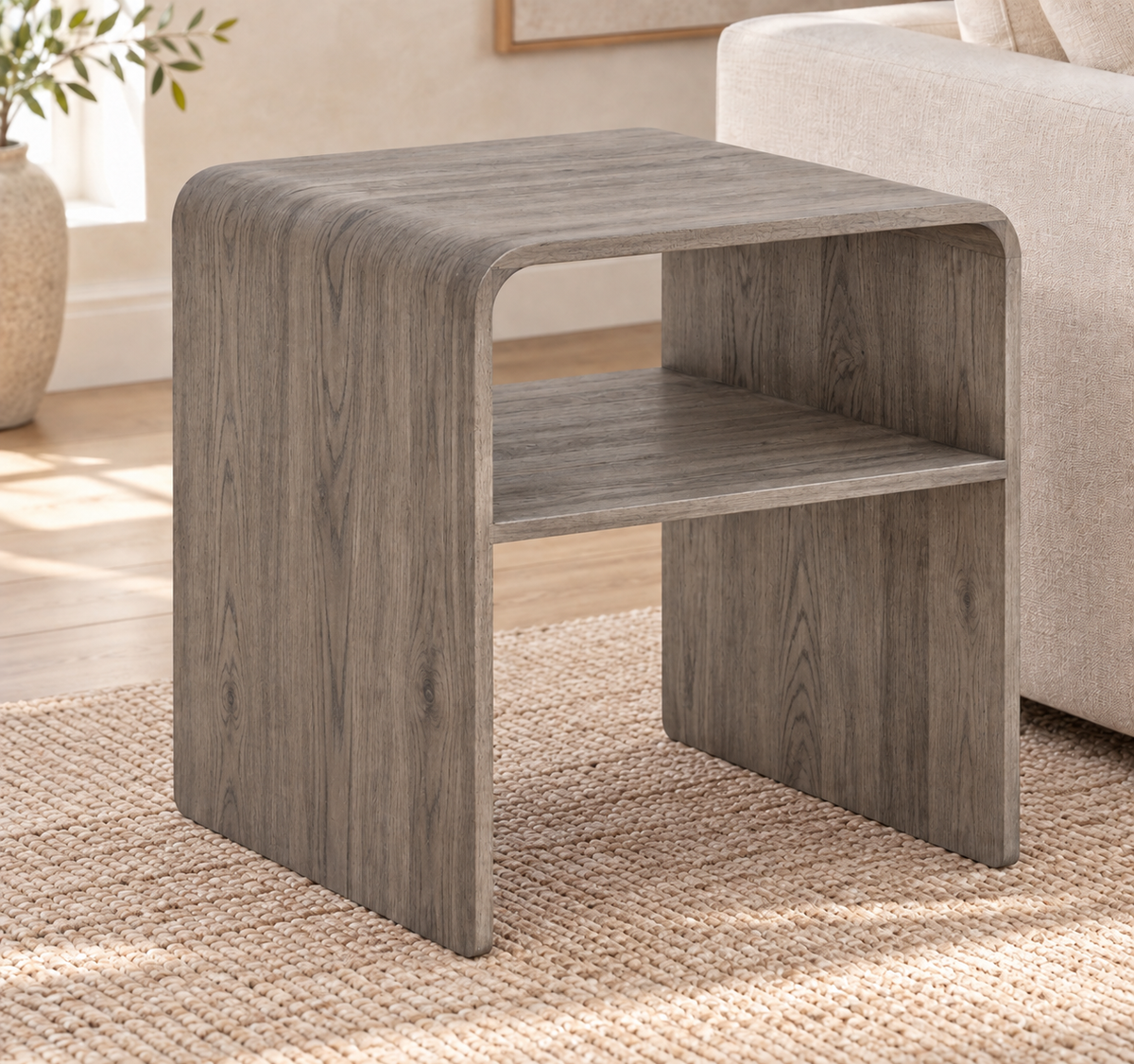 Hollow Nightstand in Oak (Weathered Grey) (Small)