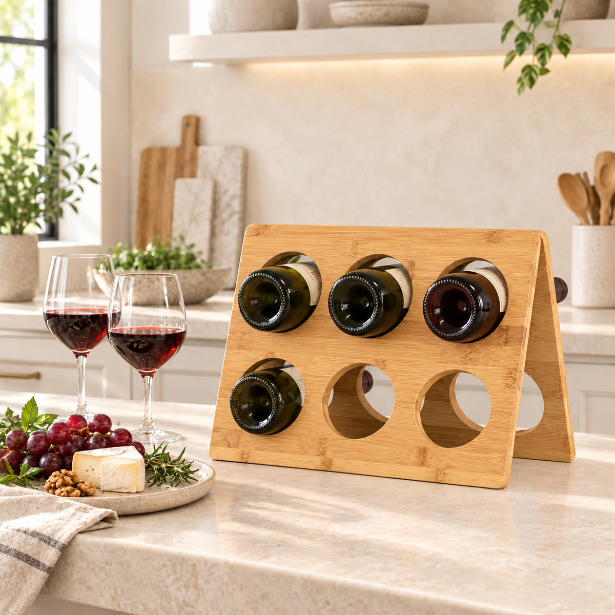 Folding Wine Rack in Oak (Natural — no stain)
