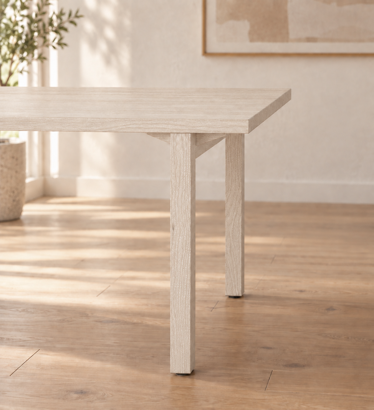 Plain Dining Table in Oak (Rustic Whitewash)